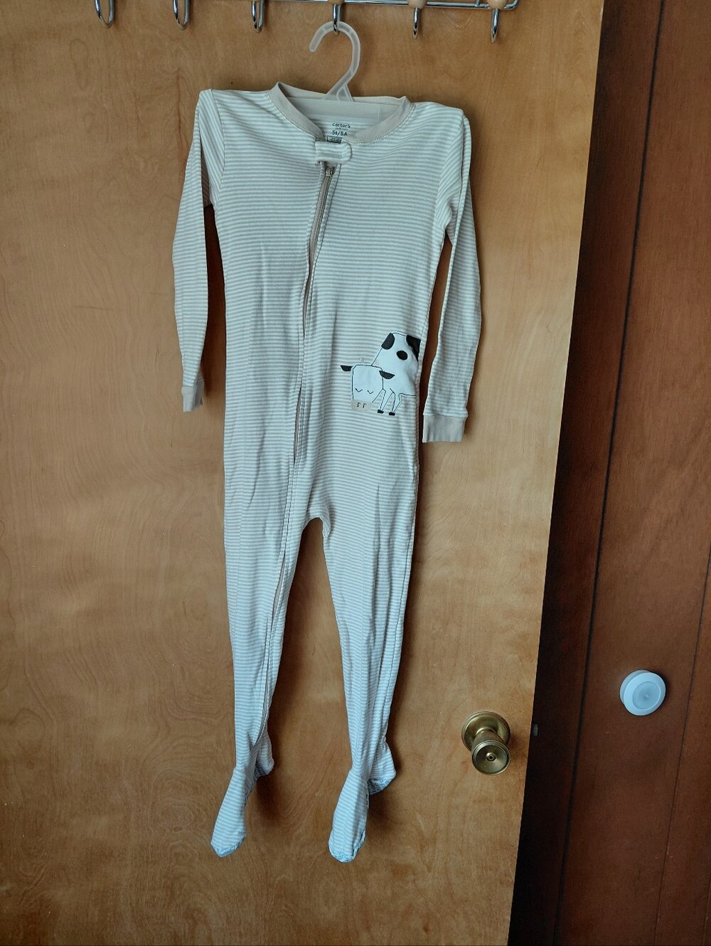 New Carter's Cream & White Striped Footed One-Piece with Cow Graphic 5T